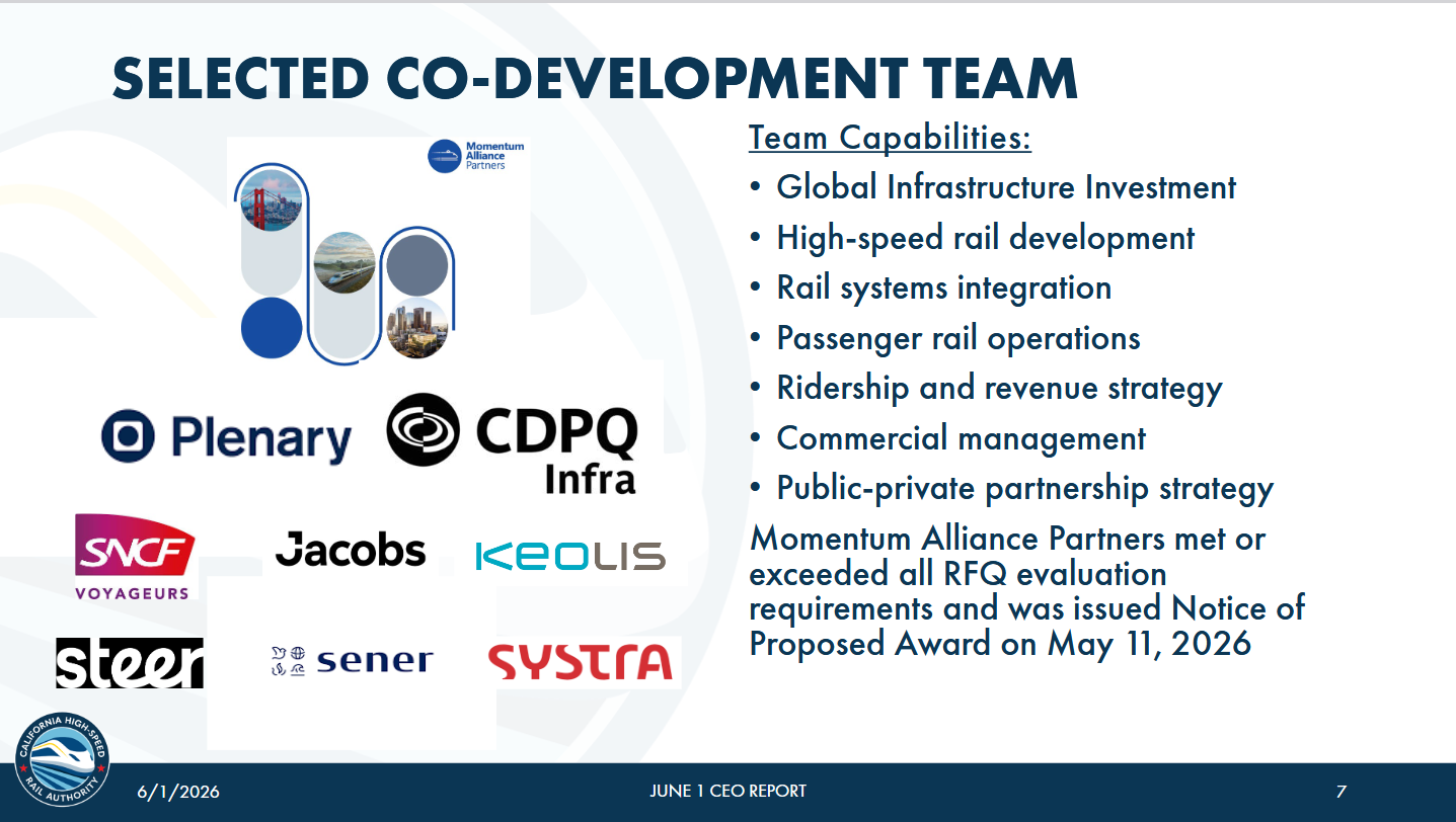 High Speed Rail CEO Report June 2026 https://hsr.ca.gov/wp-content/uploads/2026/05/2026-06-01-Agenda-Item-6-CEO-Report-PPT-V1-A11Y.pdf